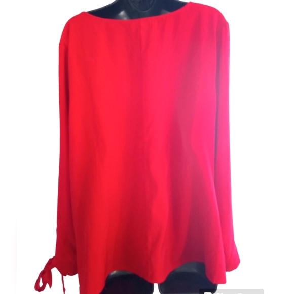 Eloquii Shirt, Size 22, Red Blouse, Night out, Party wear,  Bright, tied wrist, - Picture 3 of 11